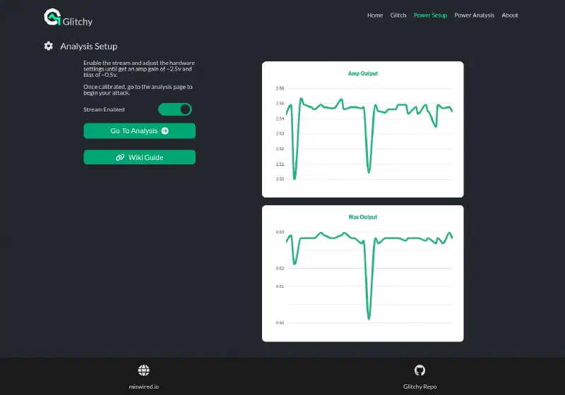 Glitchy web interface — power-analysis setup tab