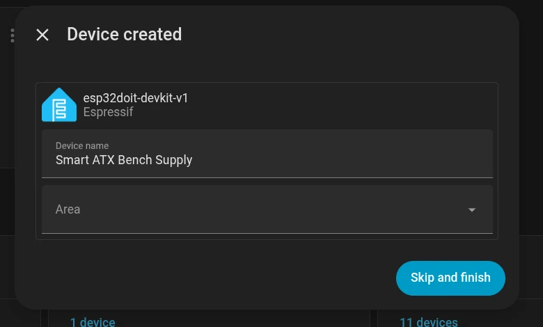Naming the device and assigning it to an area