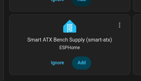 The Smart ATX Bench Supply, auto-discovered in Home Assistant